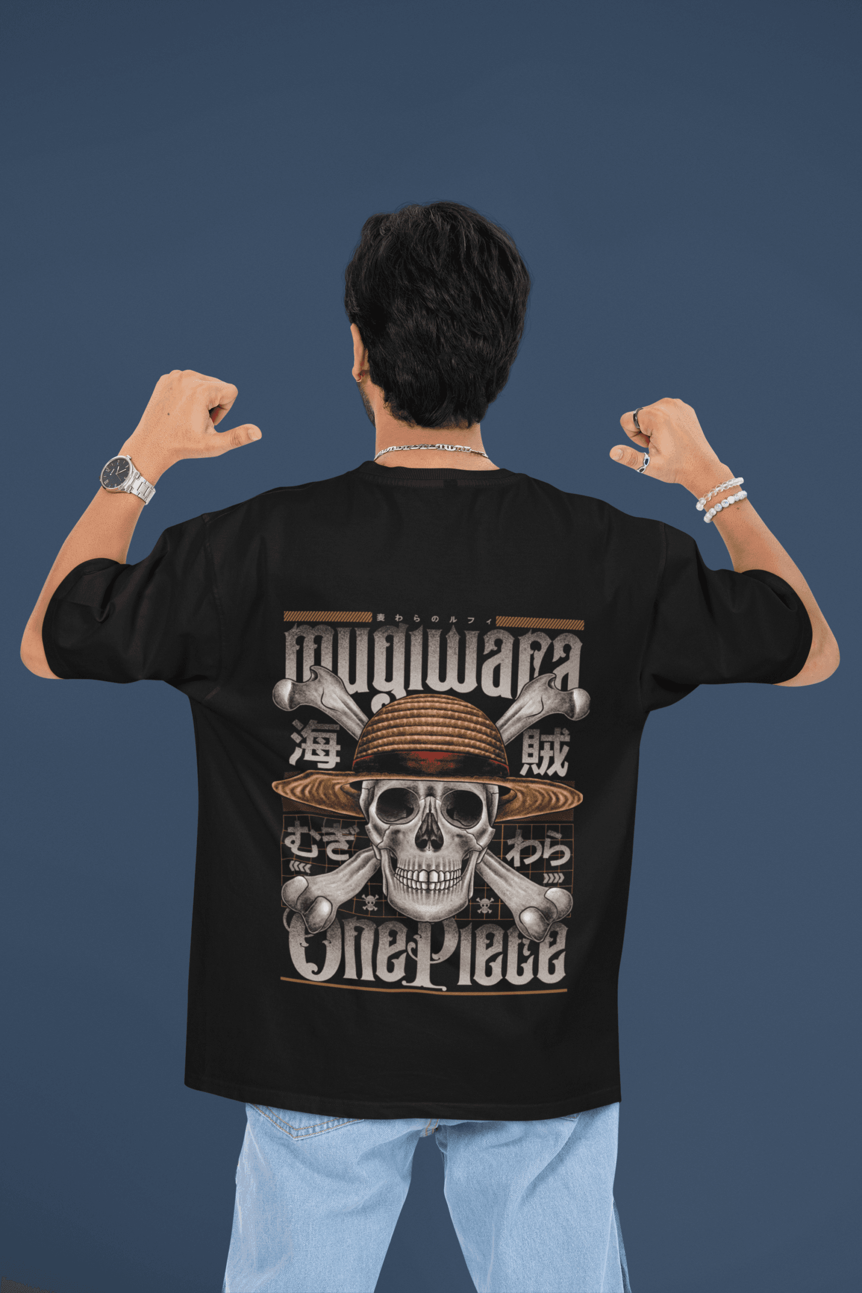 Pirate Emblem Mugiwara Skull oversized anime streetwear tee Pirate Emblem Mugiwara Skull oversized anime streetwear tee