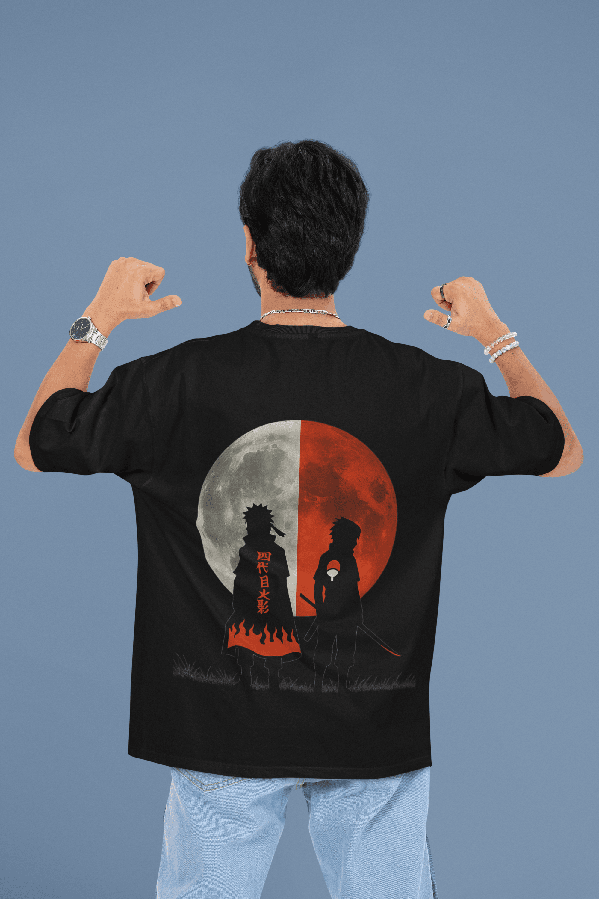 back-view-mockup-featuring-a-man-pointing-at-his-oversized-t-shirt-m53038_33 Two Paths One Destiny Naruto & Sasuke Tee oversized anime streetwear tee