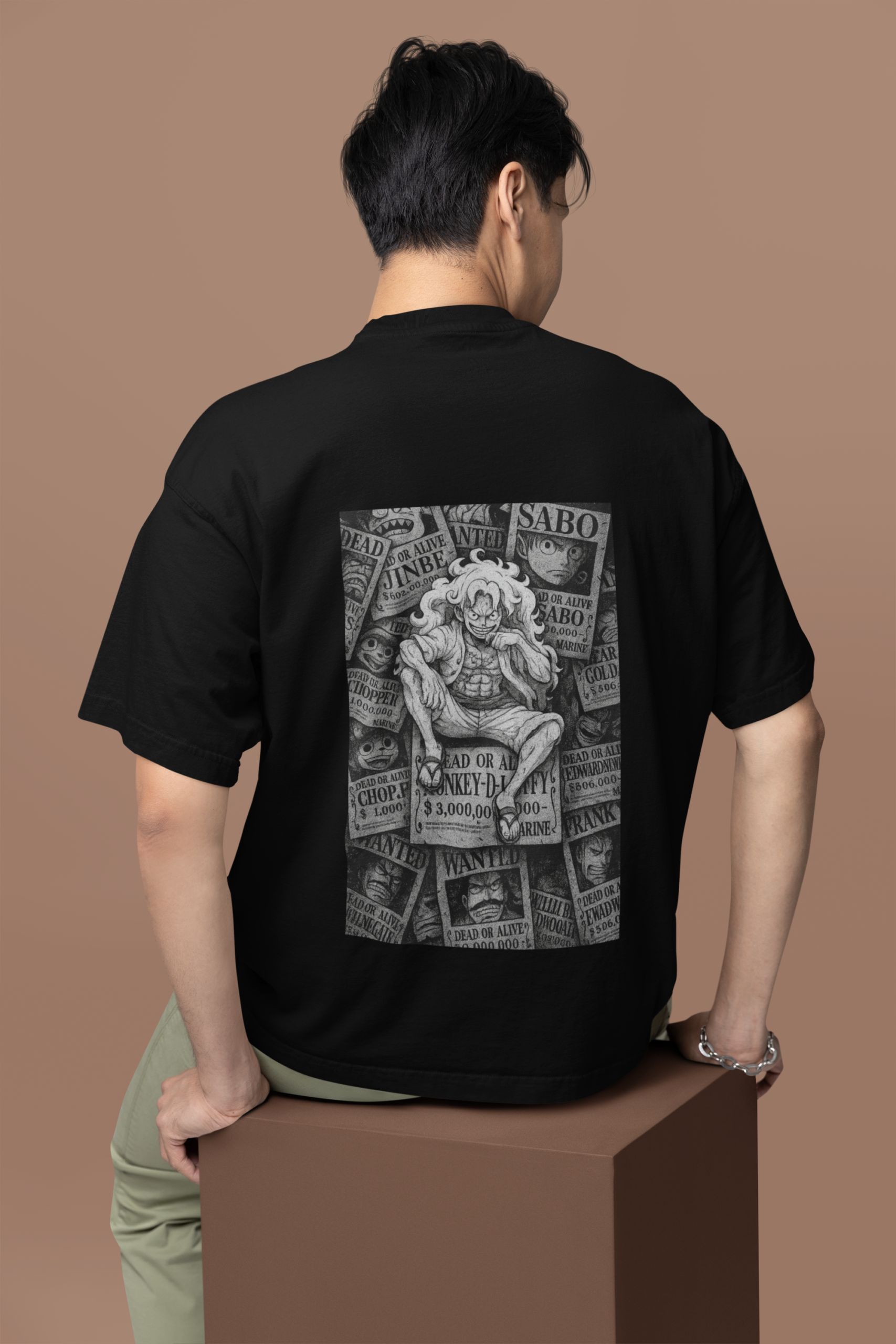 back-view-oversized-tee-mockup-of-a-man-sitting-on-a-customizable-cube-m38922-2025-07-06T211946.816 Bounty Unleashed Gear 5 Wanted oversized anime streetwear tee