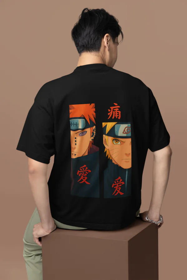 Naruto vs Pain oversized anime streetwear tee