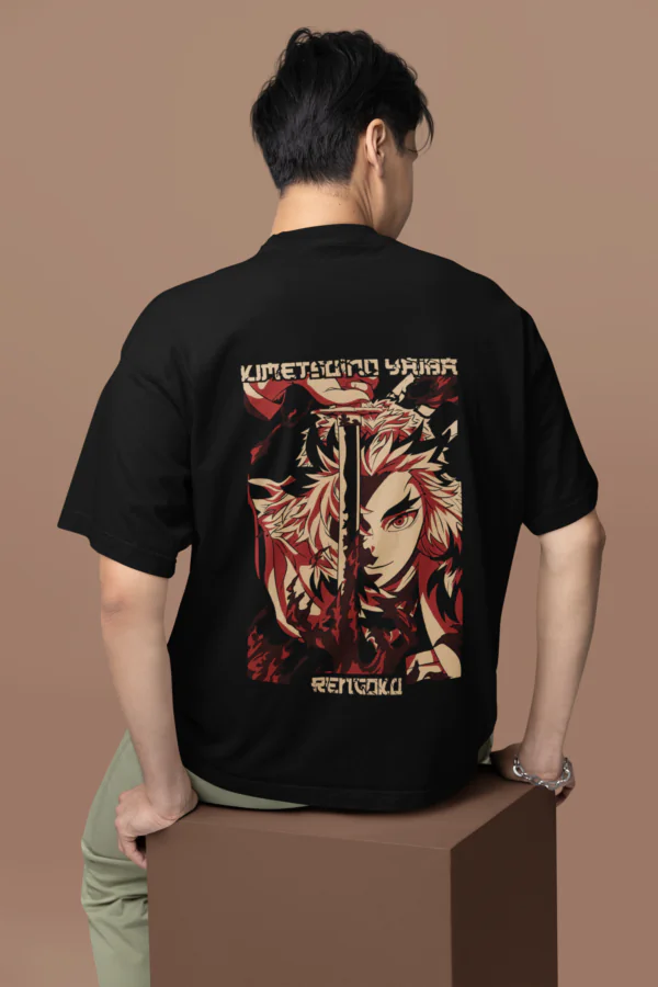 Flame Pillar Rengoku Oversized Tee anime oversized streetwear t shirt front and back design