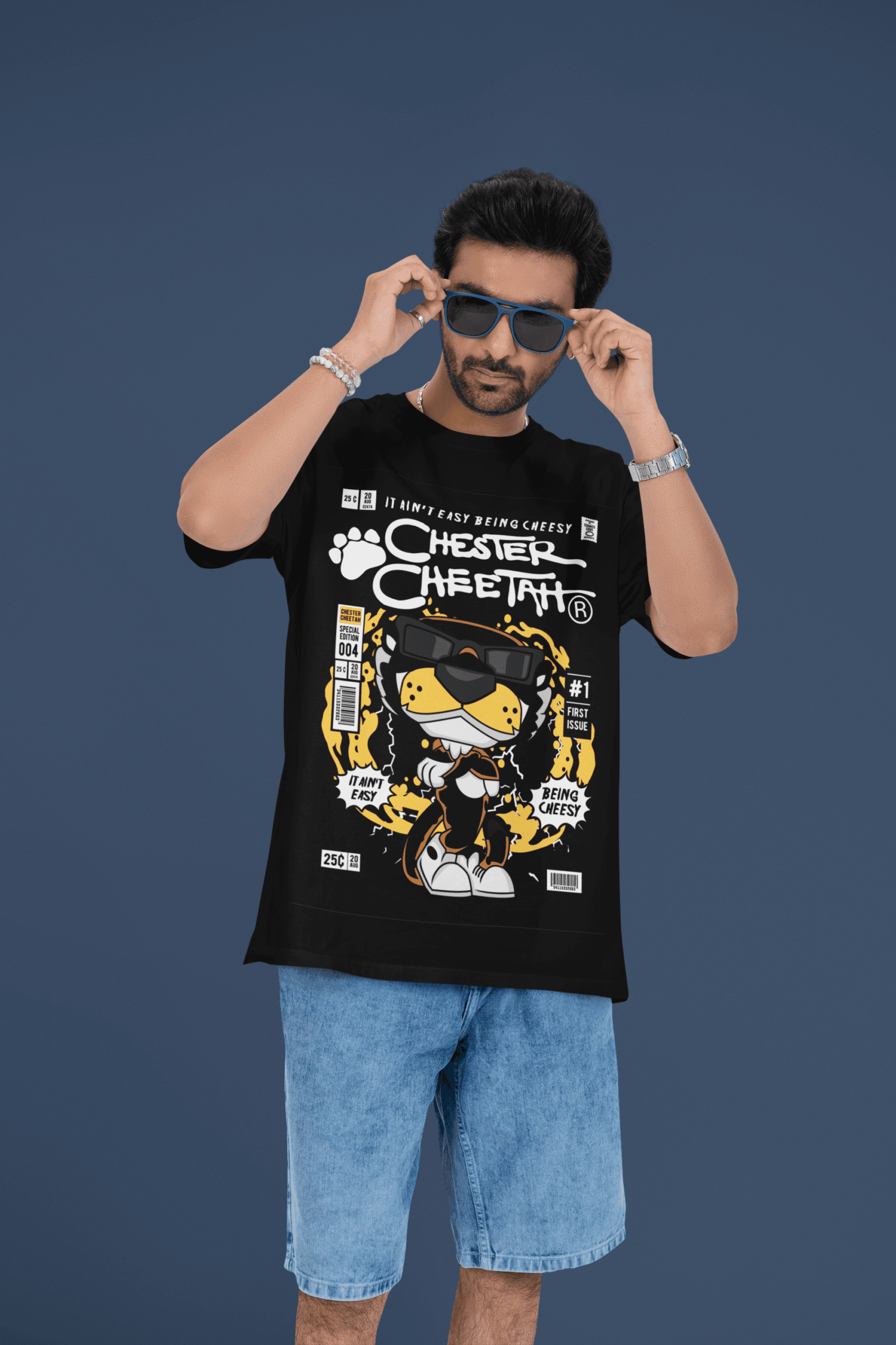 oversized-t-shirt-mockup-featuring-a-man-putting-on-his-sunglasses-in-a-studio-m53043_1 It Ain’t Easy Being Cheesy Chester Cheetah Tee oversized anime streetwear tee